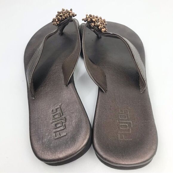 Flojos Bronze Beaded FlipFlop Sandals - Picture 9 of 10